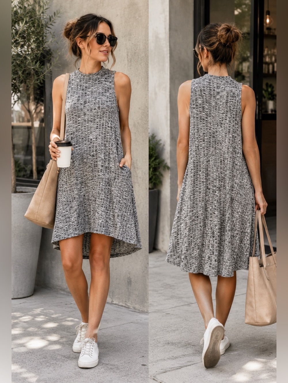 Maeve Anthropologie Emerson Swing Dress Gray Space Dye Knit Pockets Mock Neck S - Picture 12 of 14